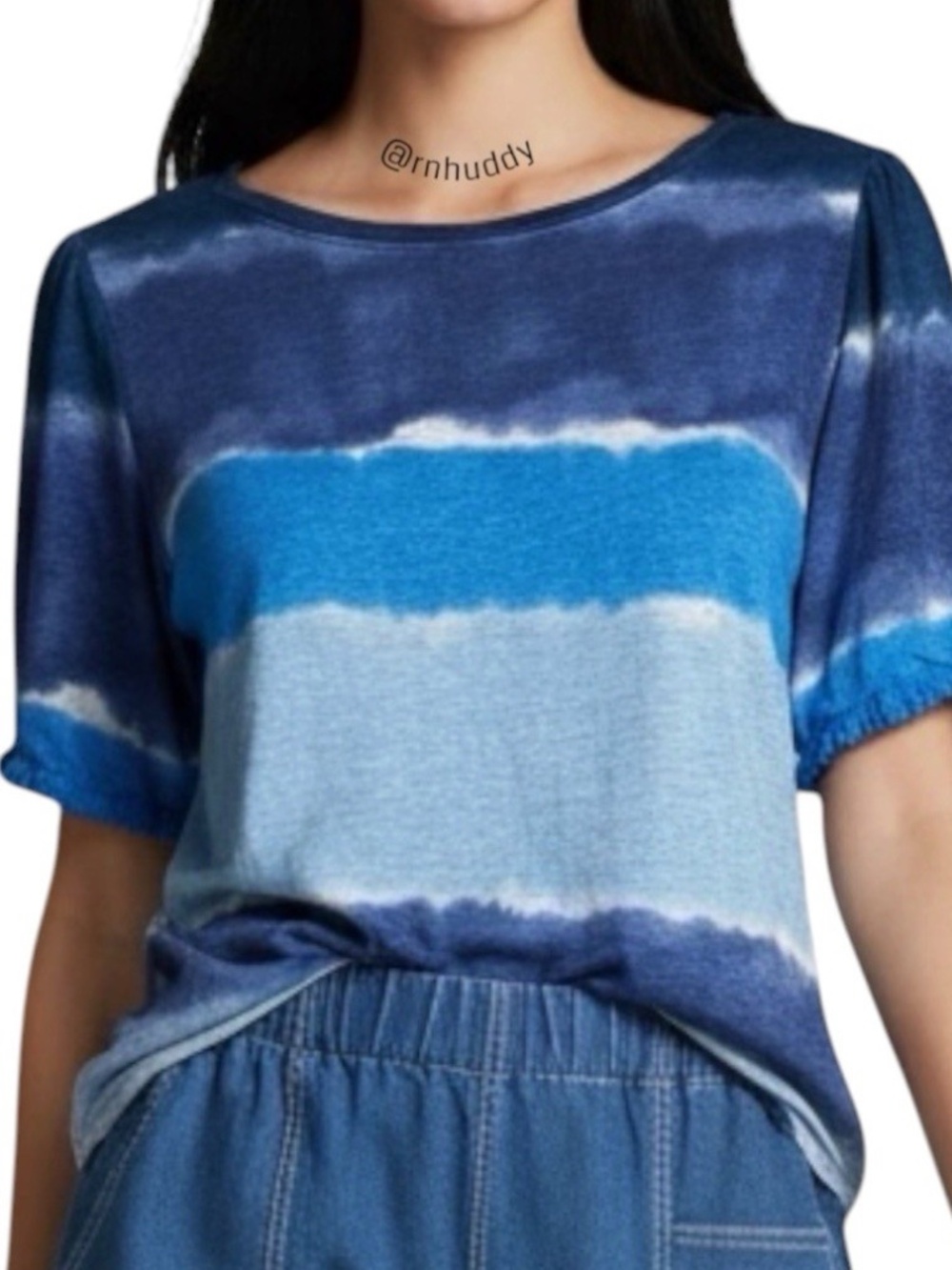 NWT Chico's Sz 2 (L) Linen Cotton Tie Dyed fringed arm short sleeve t-shirt